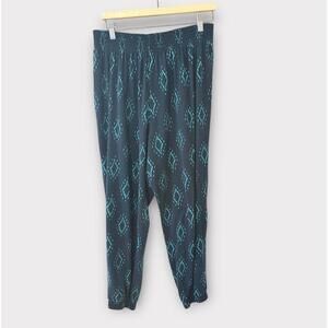 Simply Styled Womens Capri Leggings Blue Diamond Pattern Stretch Leg Cuff Size L